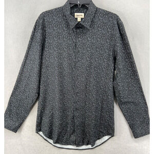 Open‎ Edit Shirt Women’s Sz M Black Blue Geometric Button Up Collar Career